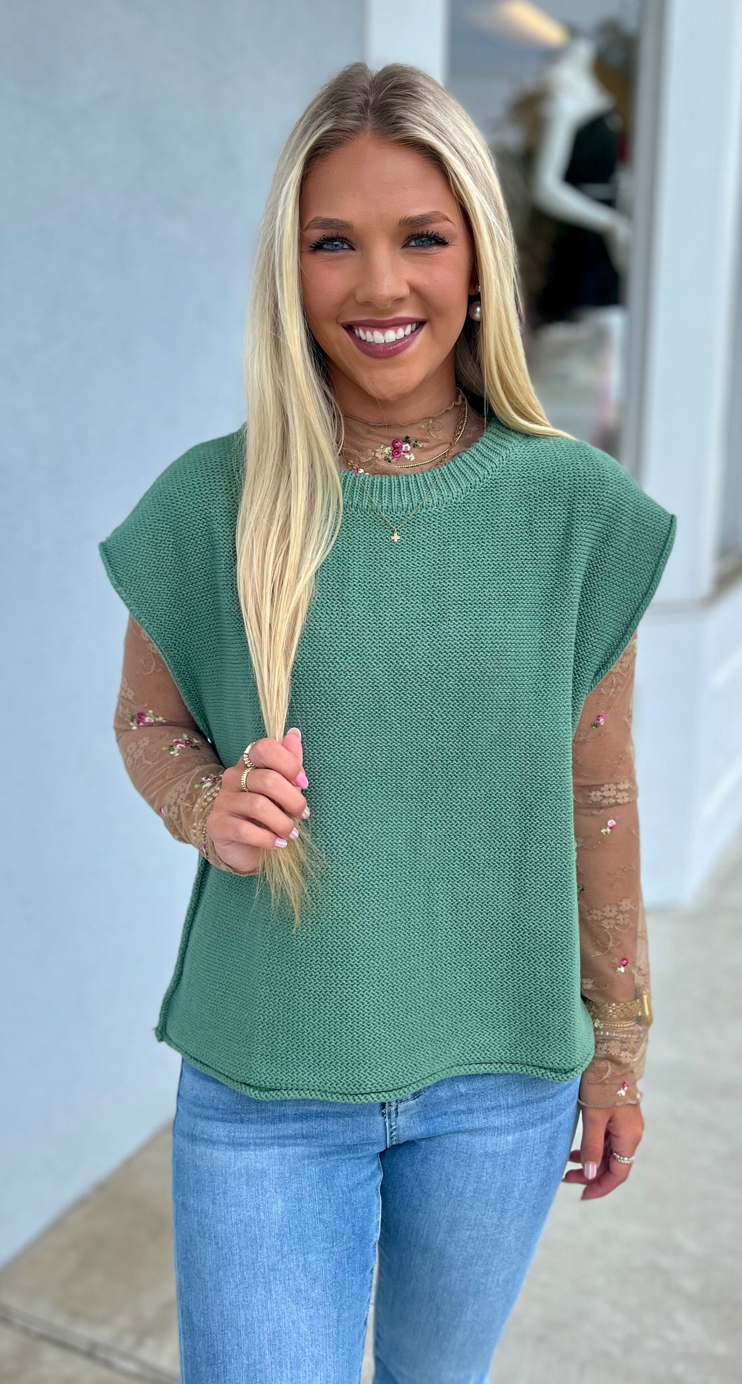 Green Exposed Seam Sweater Vest
