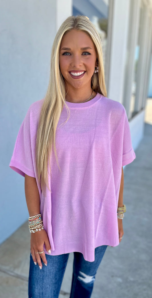 Half Sleeve Round Neck Boxy Top , Pink