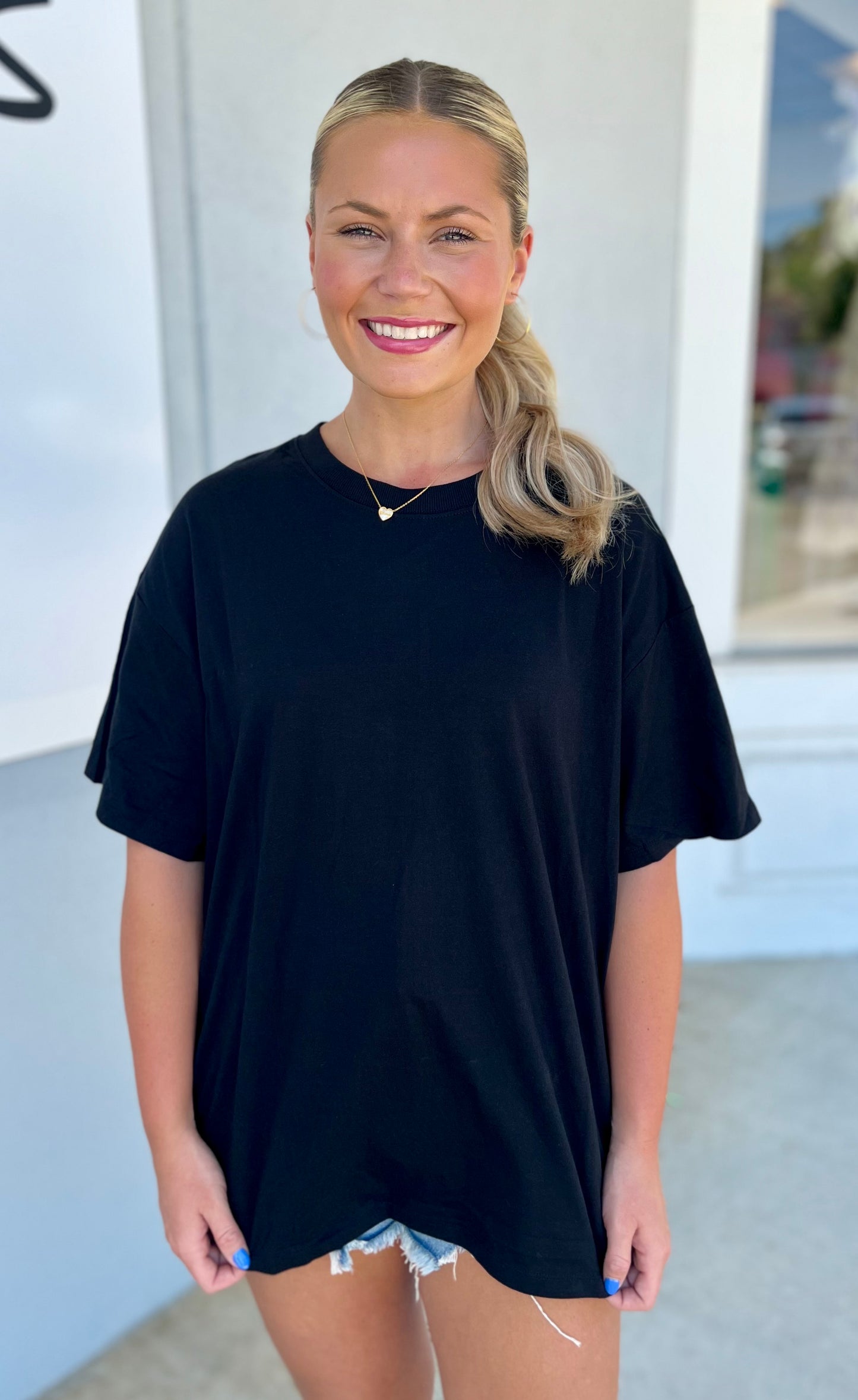 Loose Fit Cotton Short Sleeve Top, Black