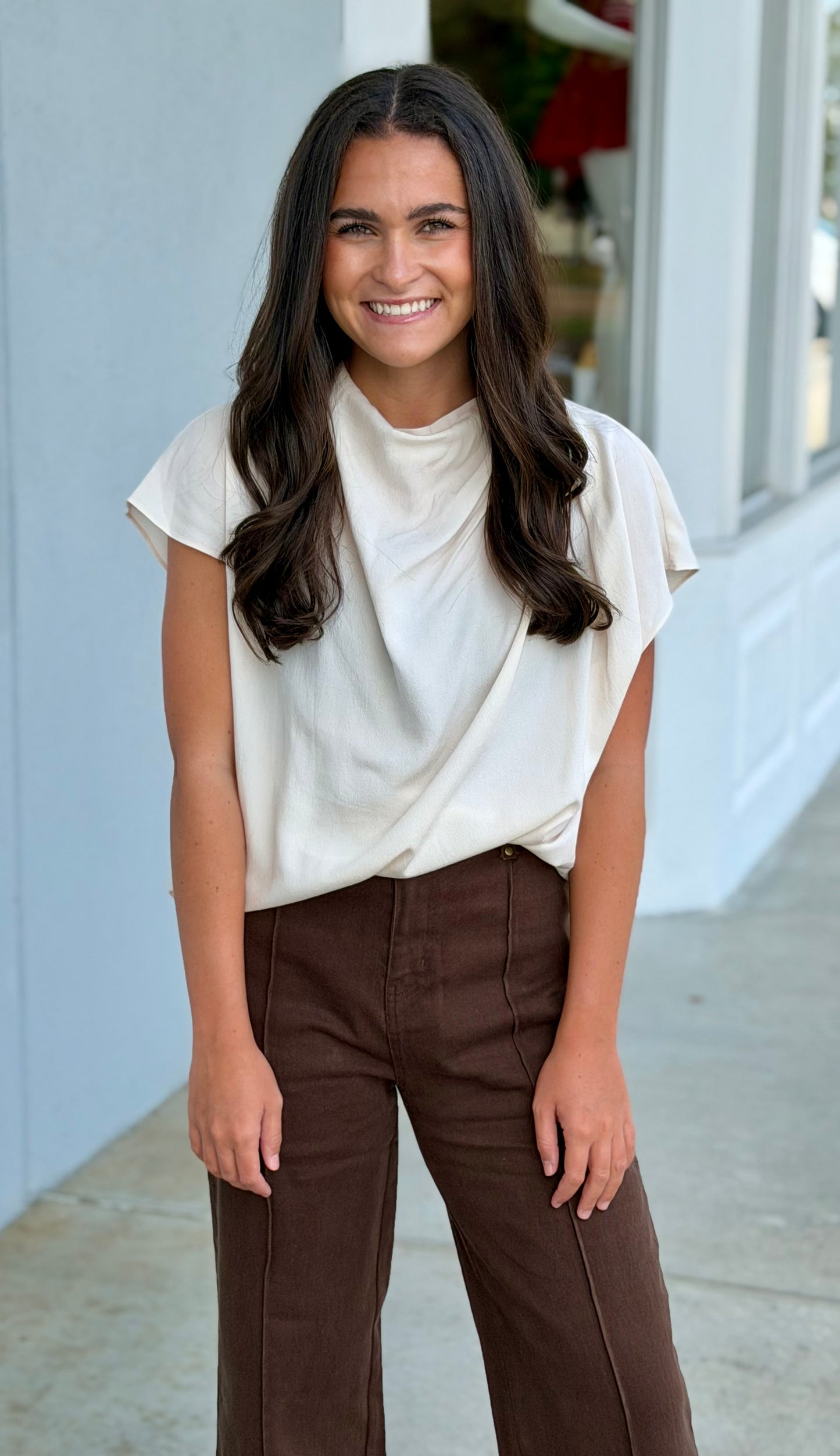 Ivory High Cowl Neck Top