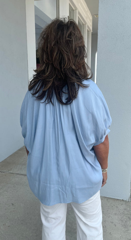 V Neck Oversized Shirt , Blue