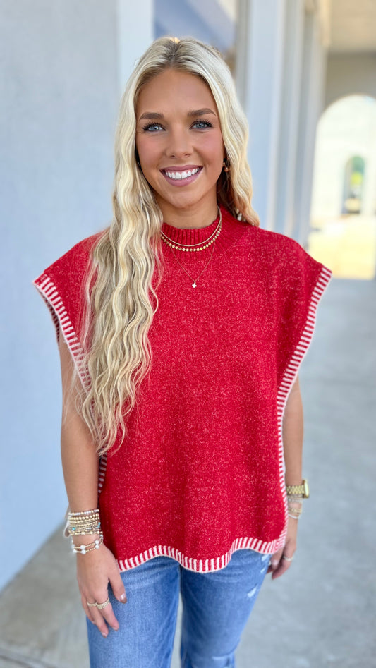 Side Tie Knit Sweater Vest, Red