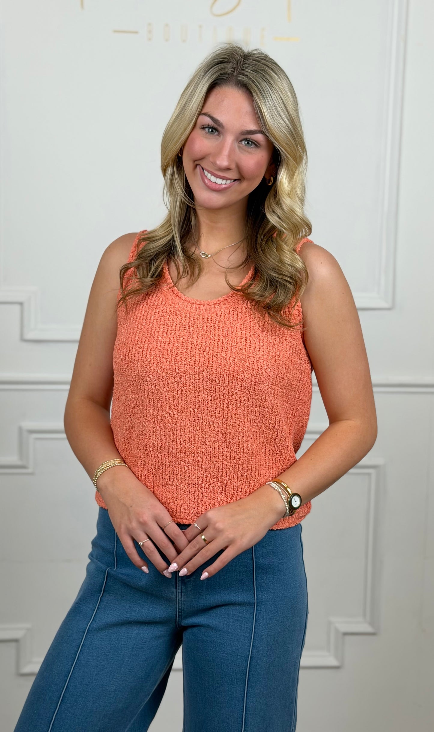 Textured Sweater Tank , Sunkist