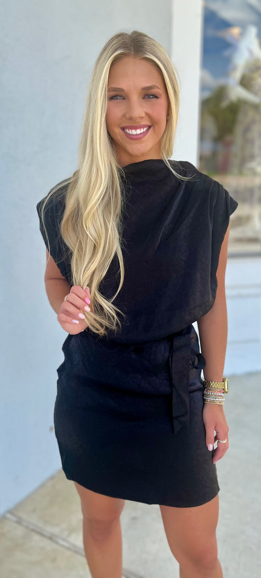 Black Mock Neck Sleeveless Dress