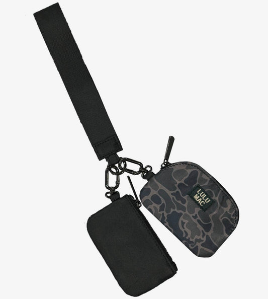 Lulu Mac Double Pouch Wristlet , Black Camo/Black