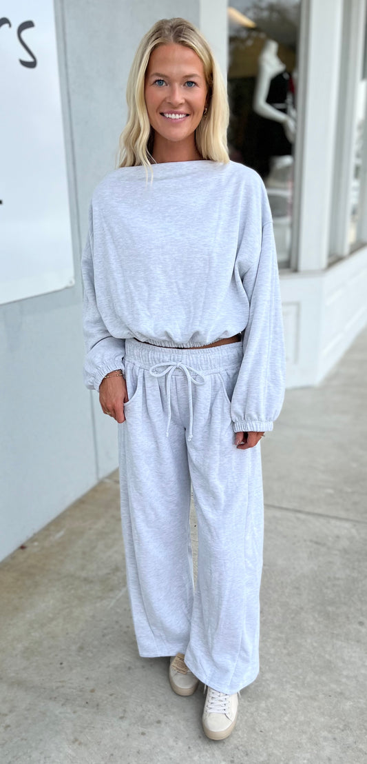 Heather Grey Elastic Bottom Top