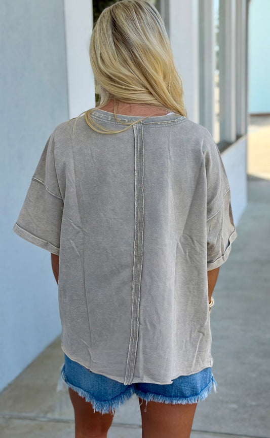 French Terry Acid Wash Tee, Sleet