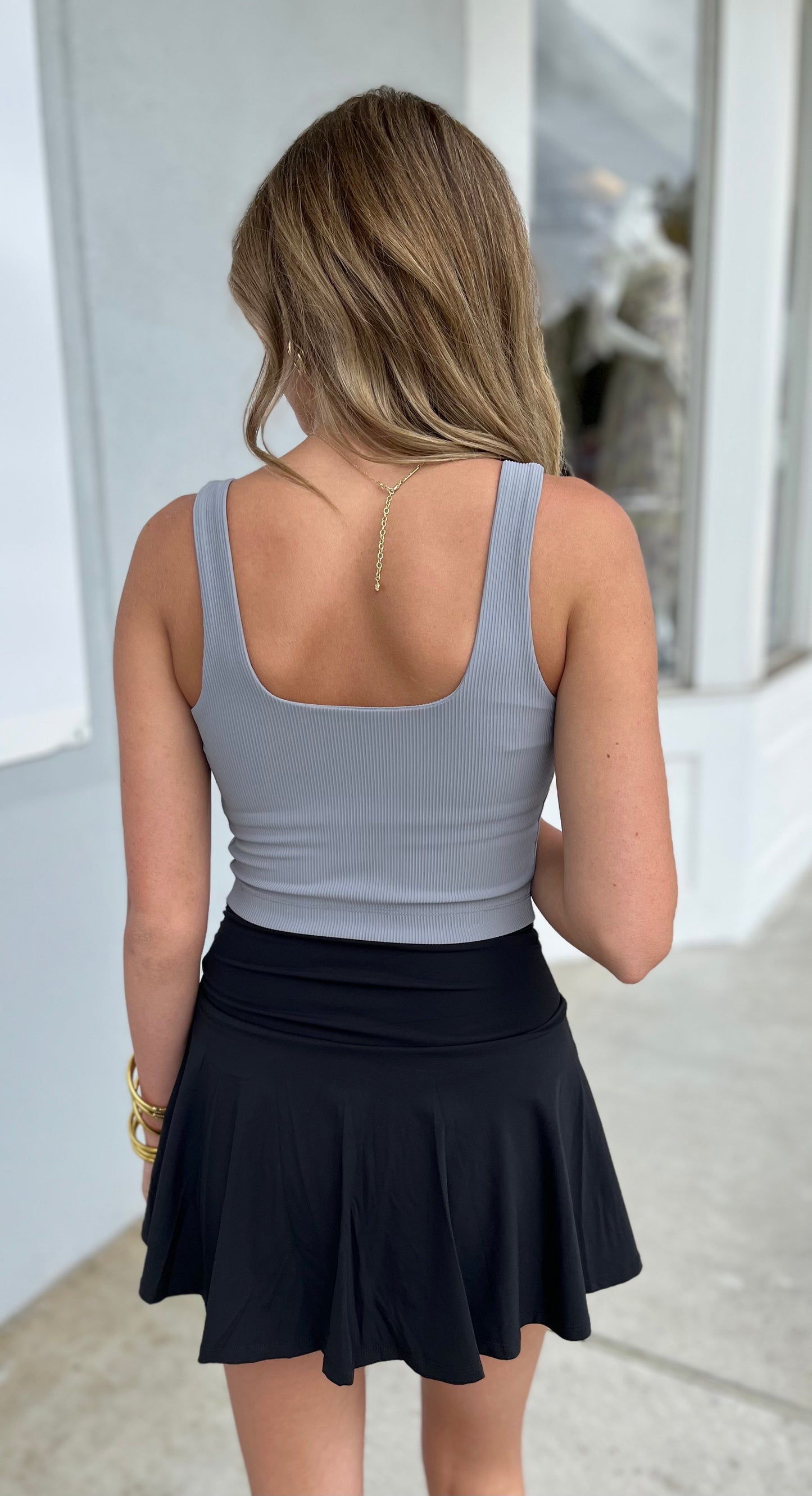 Square Neck Ribbed Crop Top , Grey