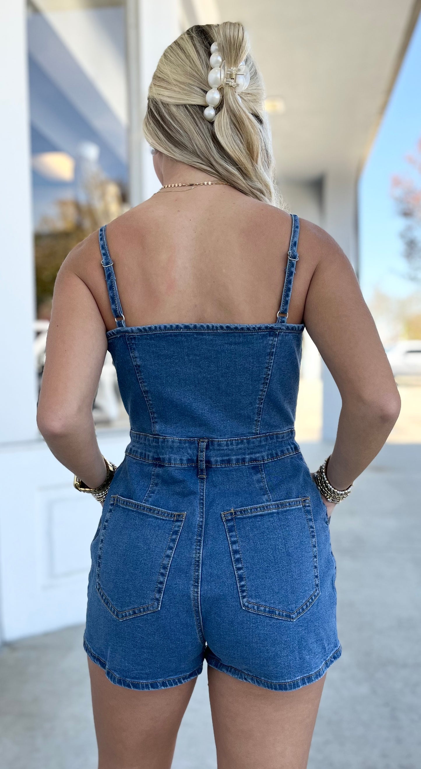 Washed Denim Cami Denim Romper