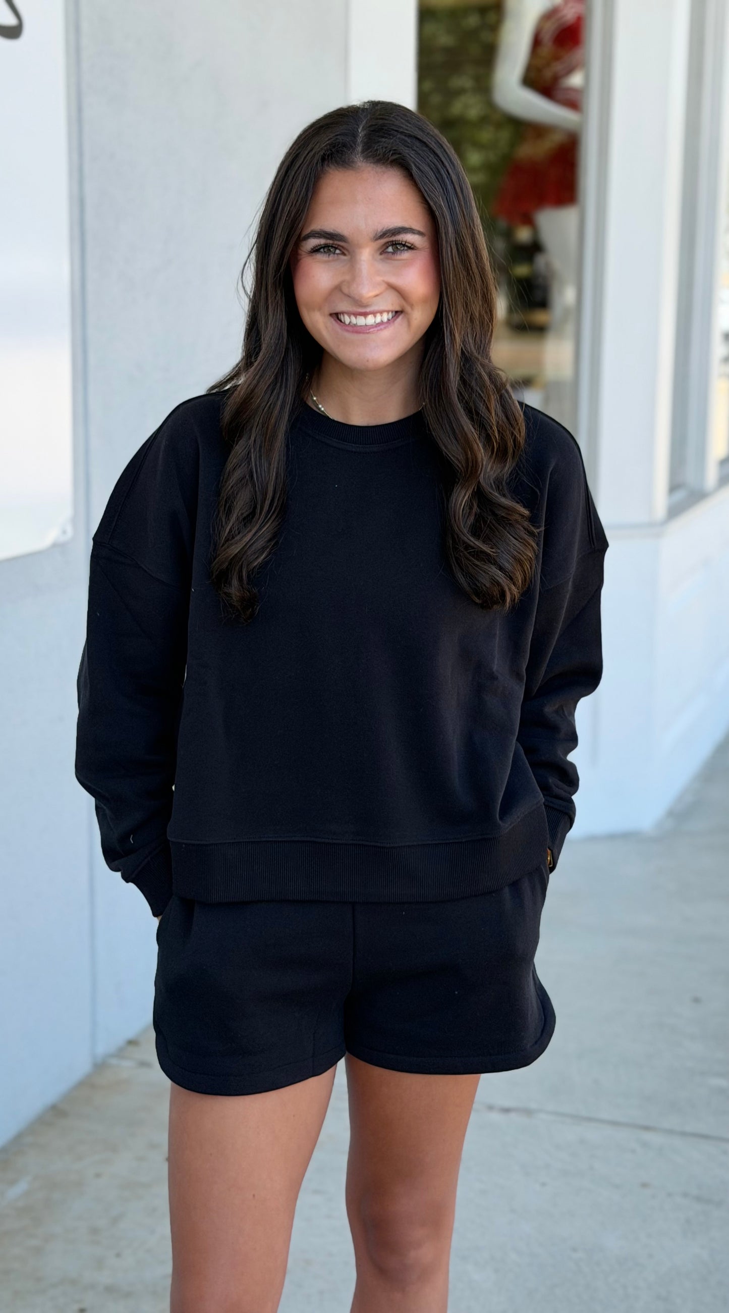 Fleece Long Sleeve Sweatshirt & Short SET, Black