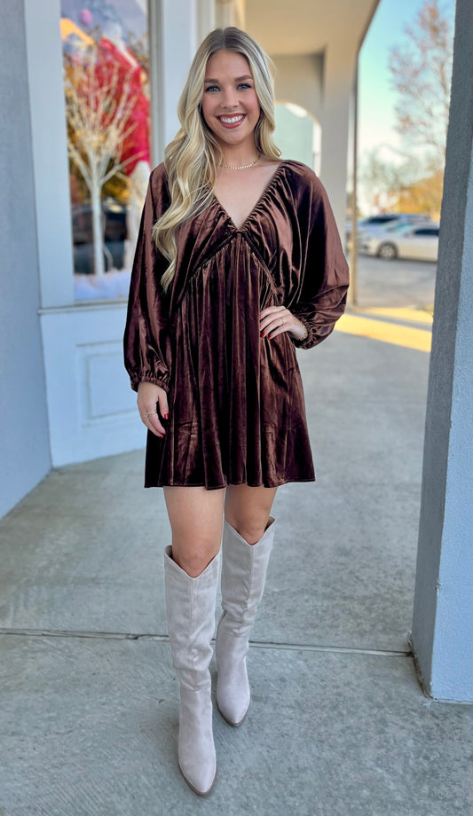 Brown Crushed Velvet Dress