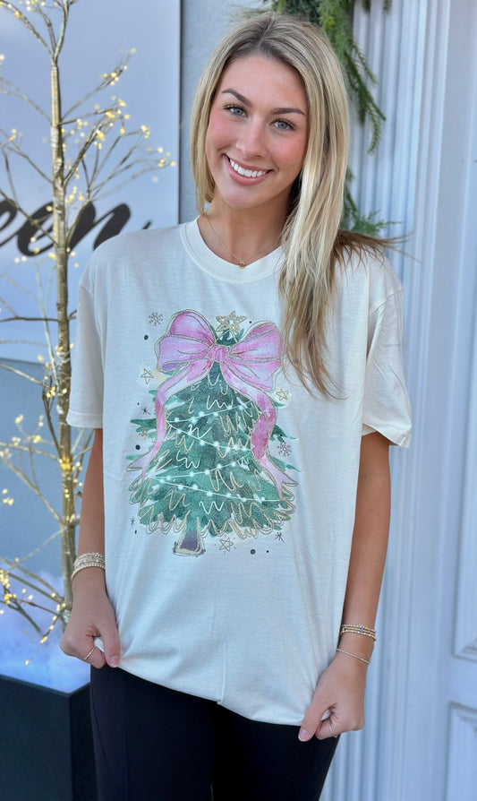 Glitter Bow Christmas Tree Tee