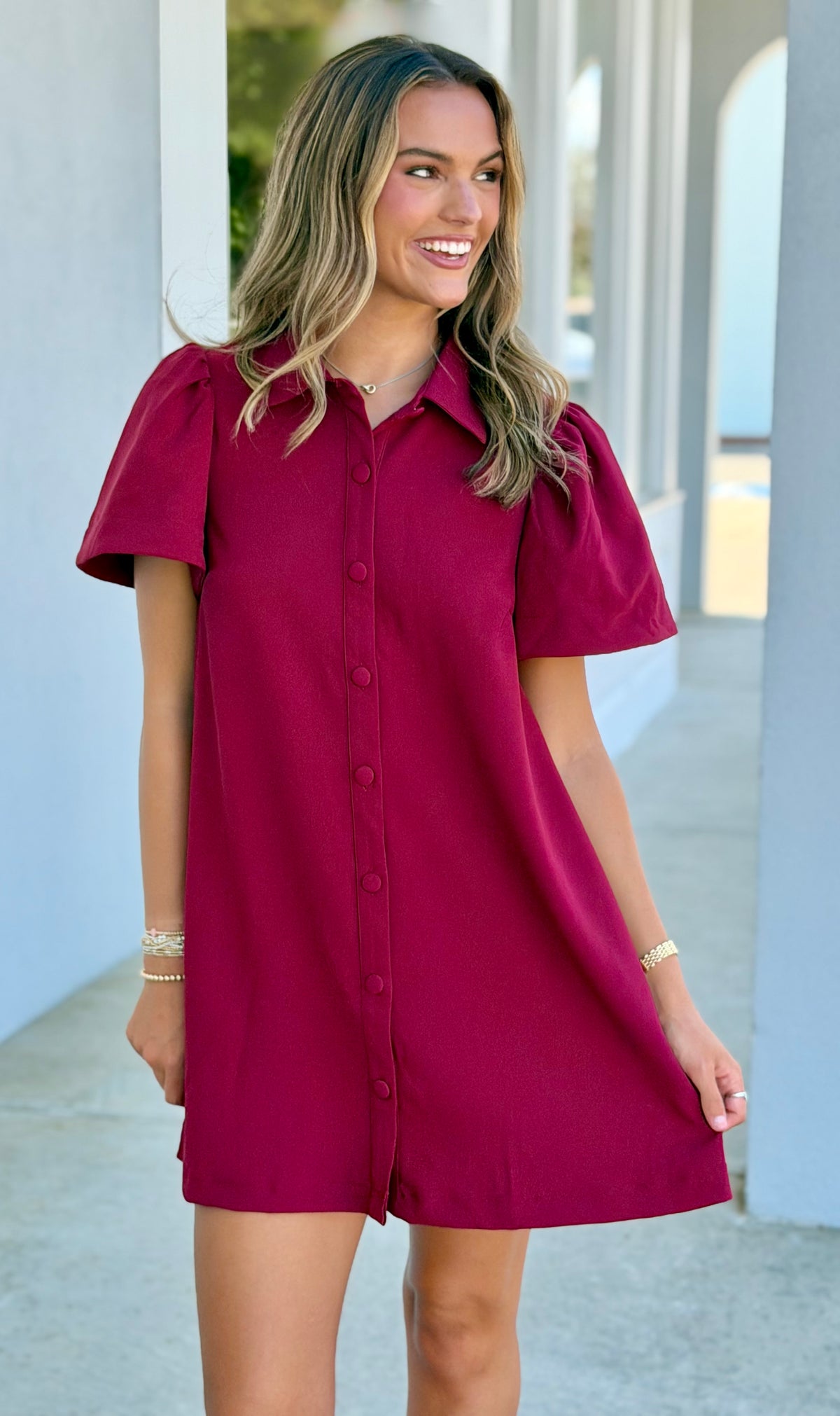 Button Down Dress, Burgundy