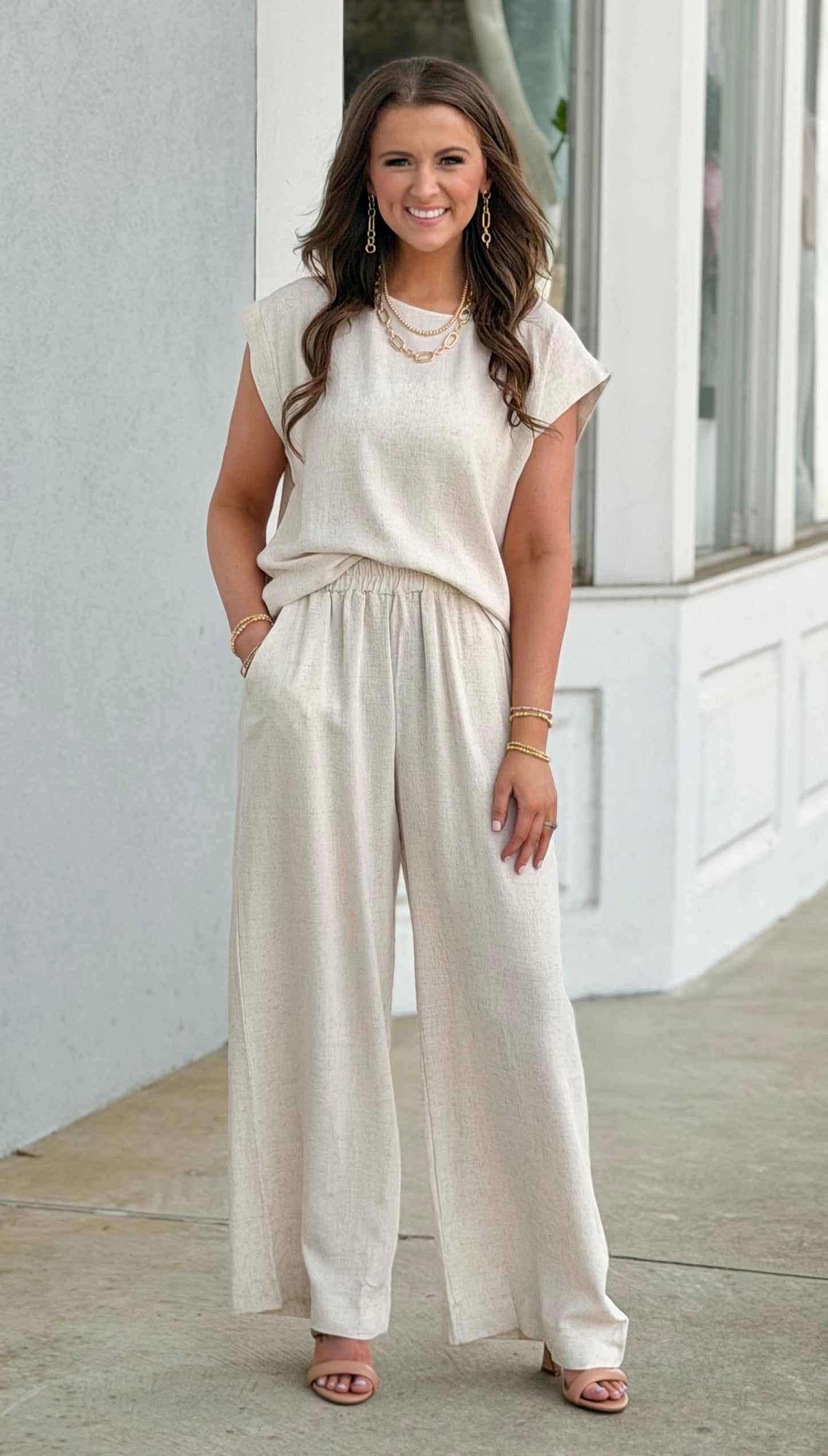 Linen Wide Leg Cropped Pants