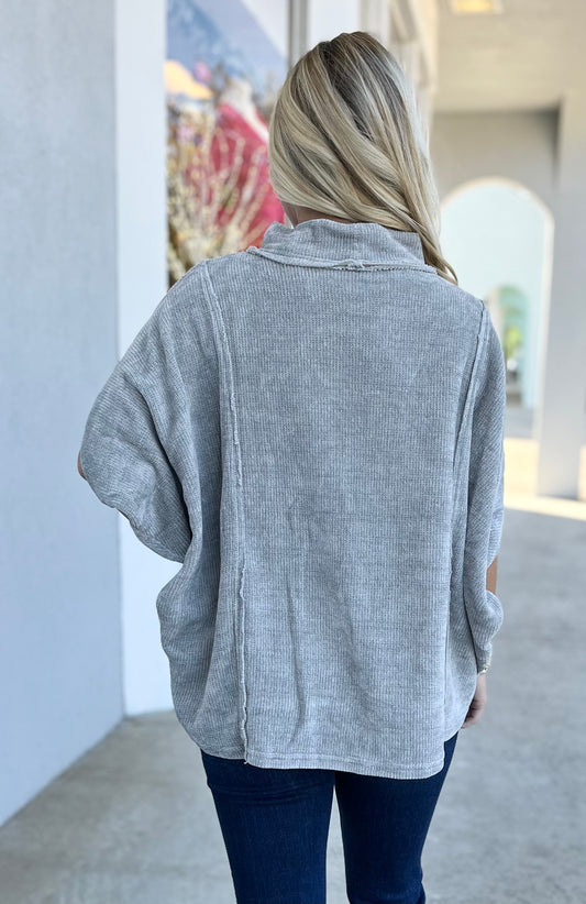 Grey Soft Knit Poncho Top