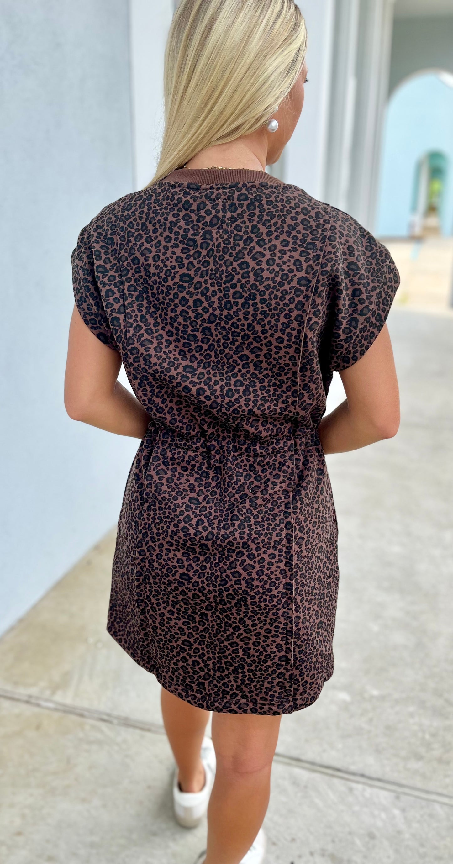 Leopard Pleated Short Sleeve Dress
