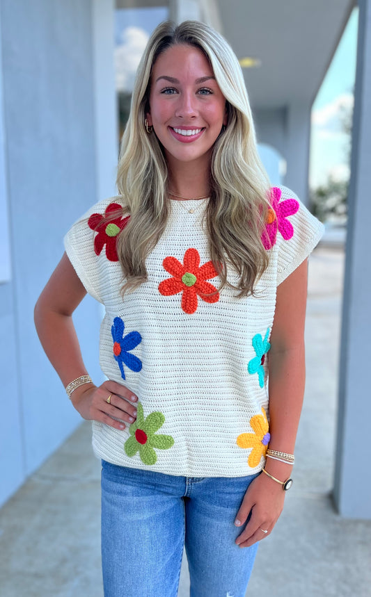 Crochet Flower Knit Top