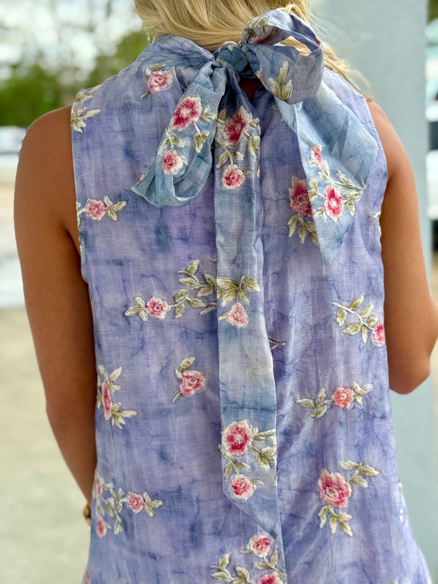 Lavender High Neckline Floral Dress