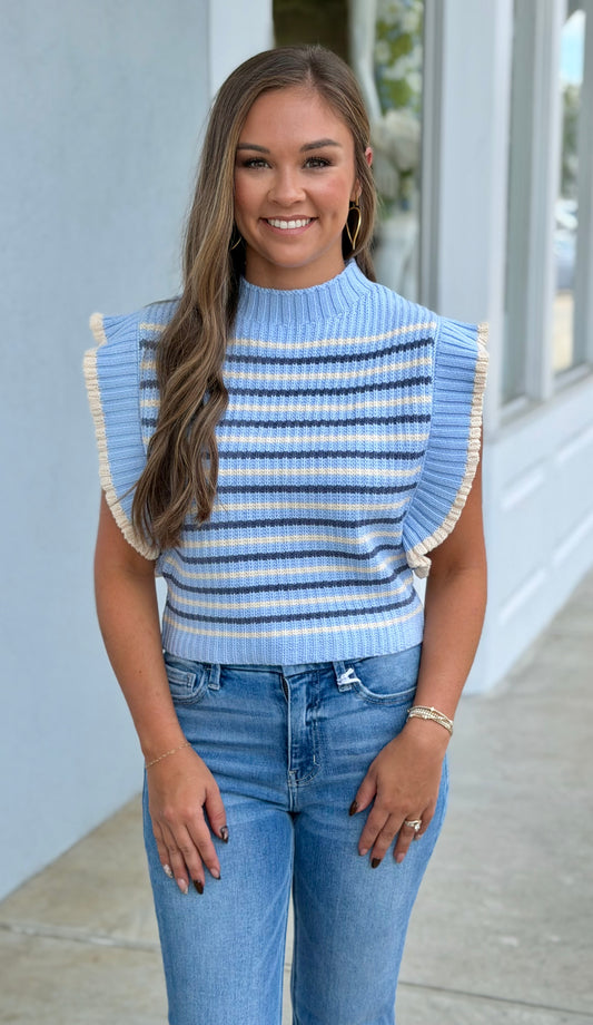 Lt. Blue Striped Knit Sweater
