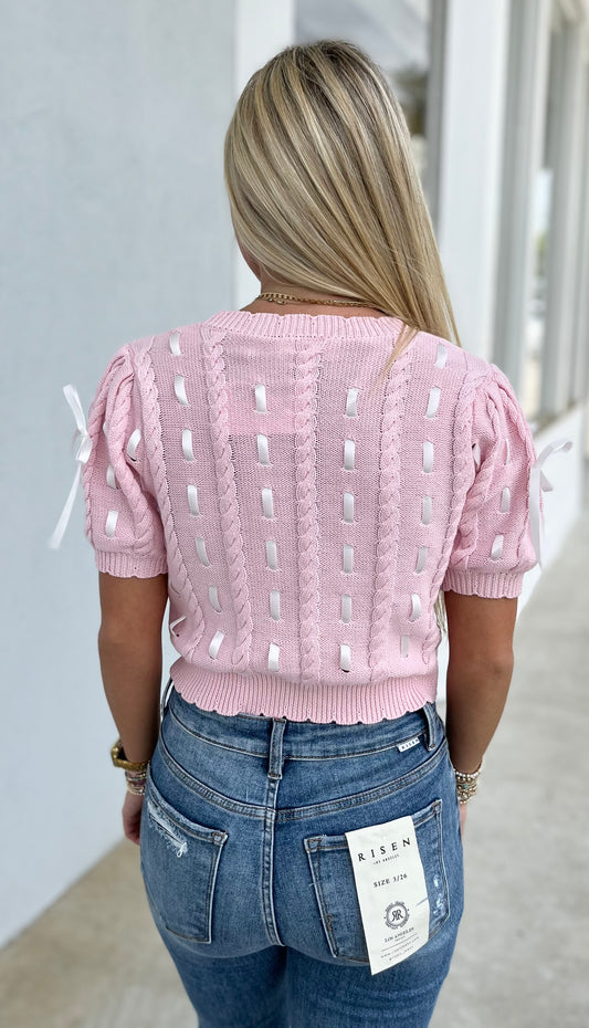 Pink Bows W Scallop Hem Top