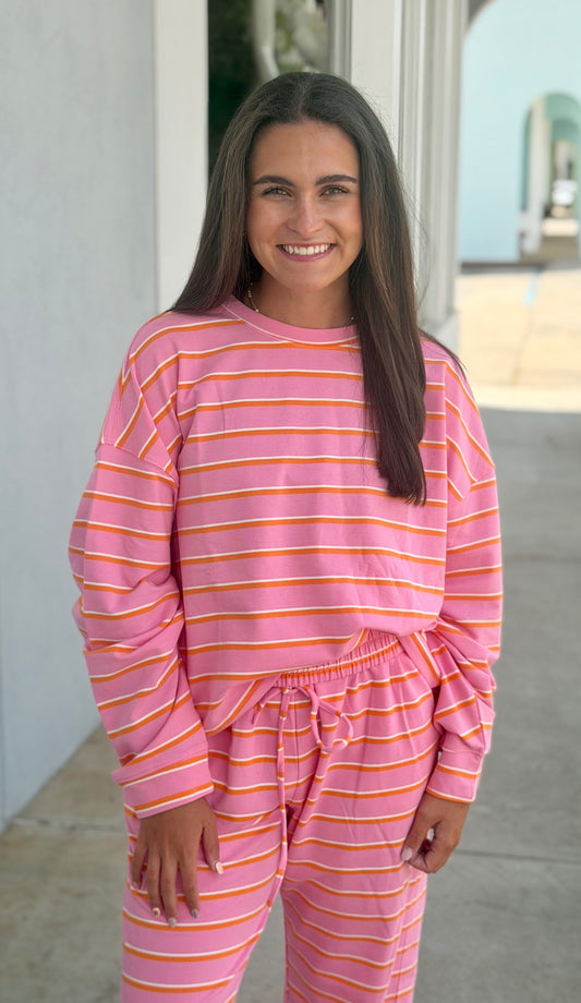 Pink/Orange Terry Loose Fit Lounge Sweatshirt