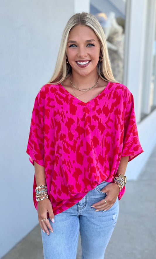 Hot Pink Leopard Print Boxy Top