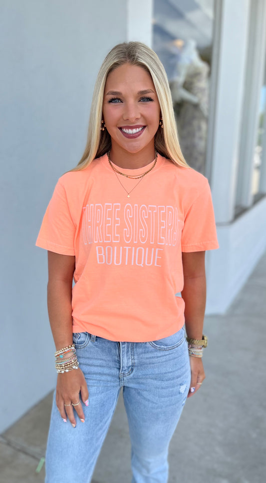 Three Sisters Neon T Shirt , Neon Cantaloupe