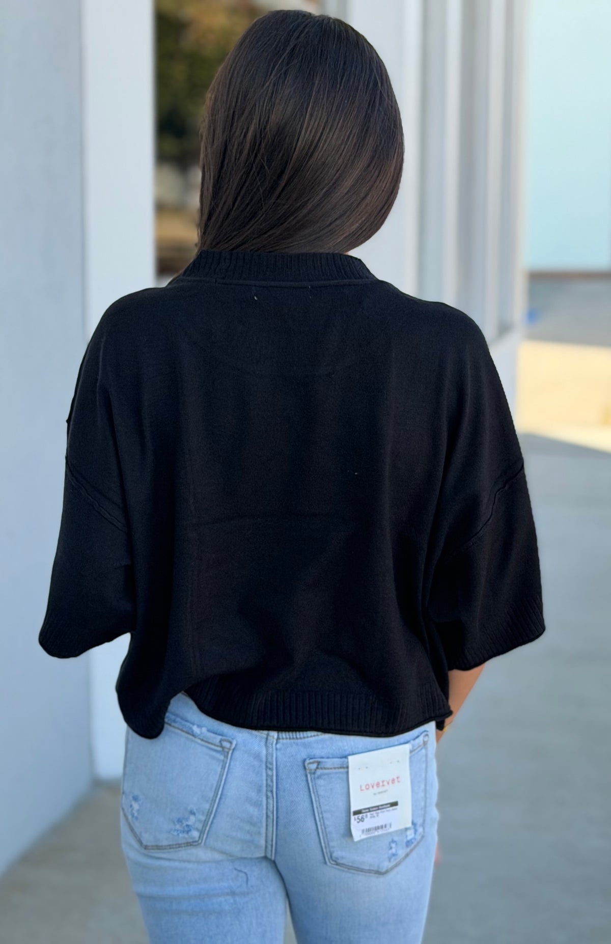 Viscose Mock Neck Cropped Boxy Sweater, Black