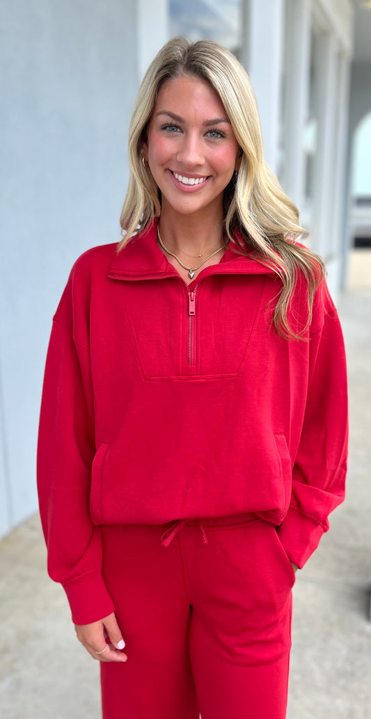 Quarter Zip Mock Neck Pullover, Red