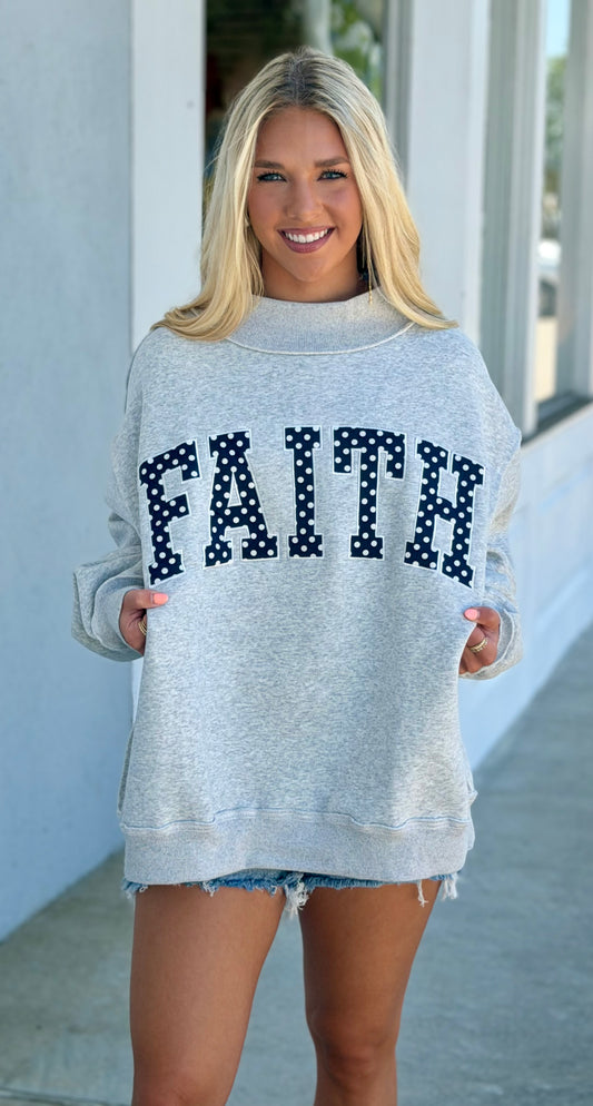 Faith Embroidered Polka Dot Sweatshirt-H Grey