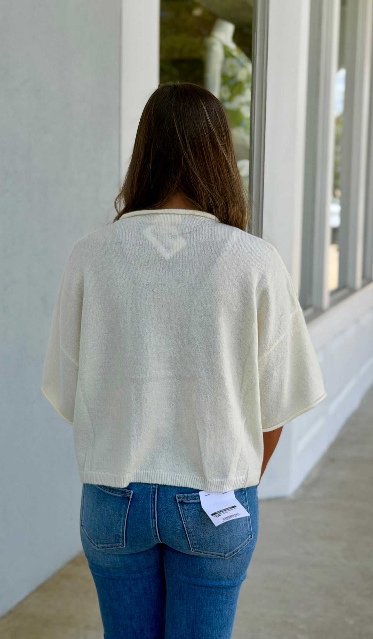 Ivory Raw Edge Button Down Boxy Cardigan