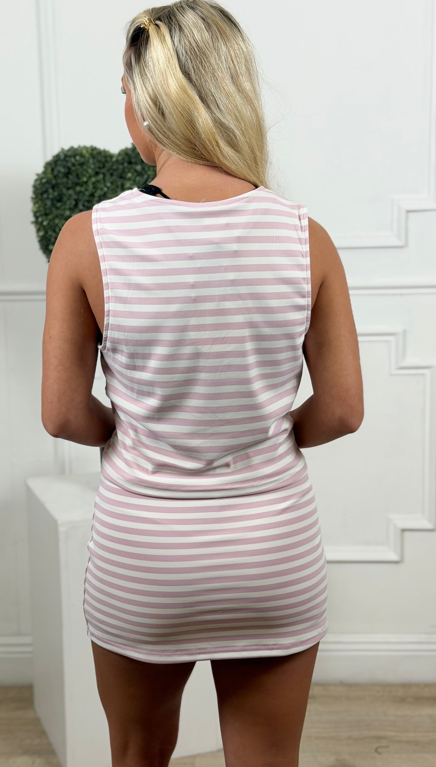 Lt Pink/White Mid Rise Stripe Skort