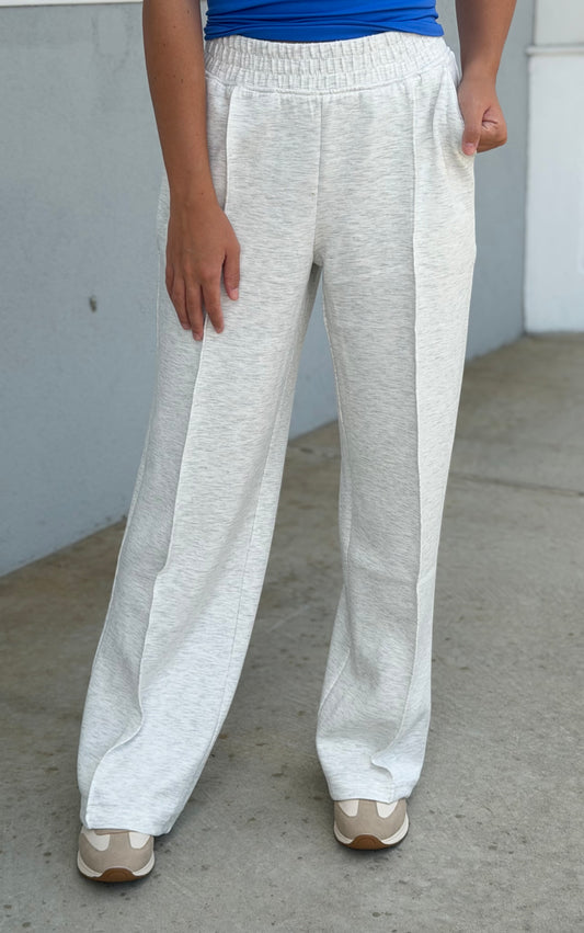 Lt Grey Modal Poly Pintuck Straight Pant