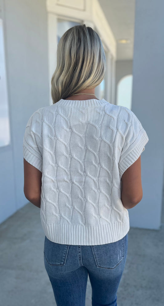 Sleeveless Oversized Cable Knit Sweater Vest, Cream