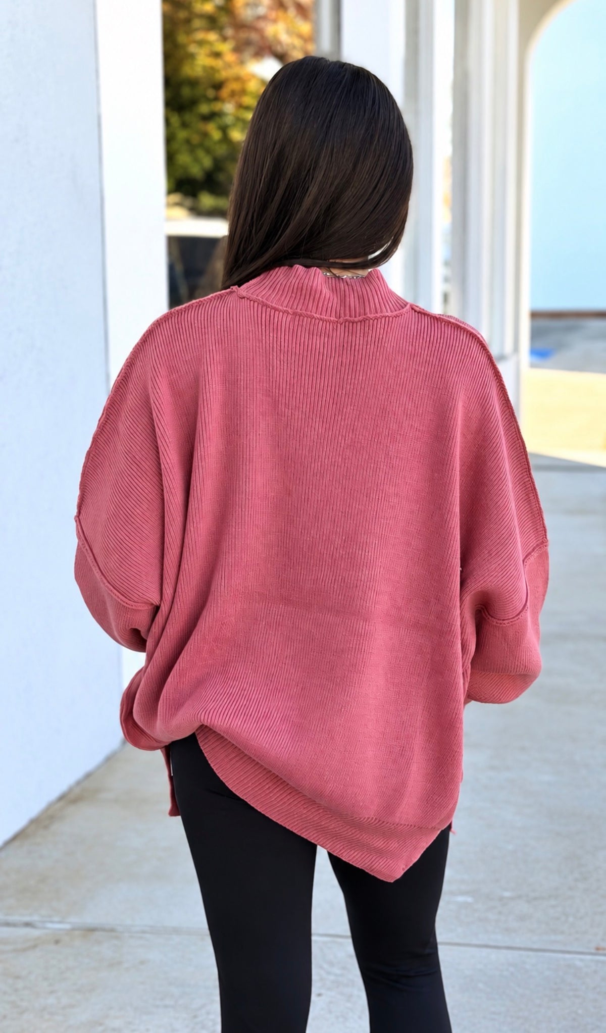 Side Slit Oversized Sweater, Winter Rose