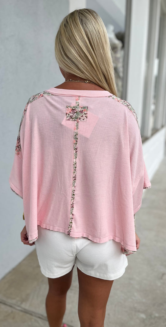 Floral Print Patch Button Down Top , Strawberry Milk