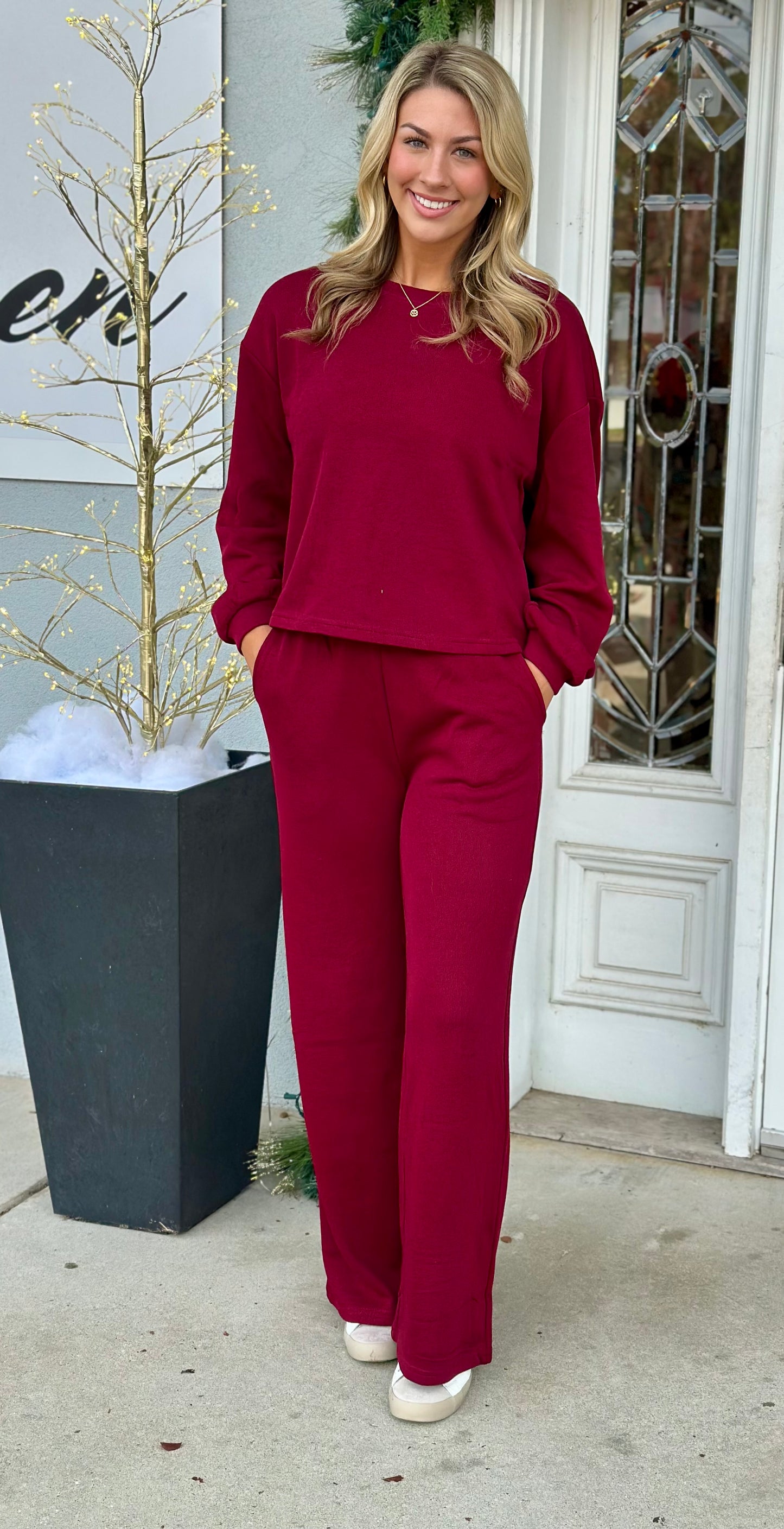 French Rib Pullover & Pants Set, Dk Burgundy