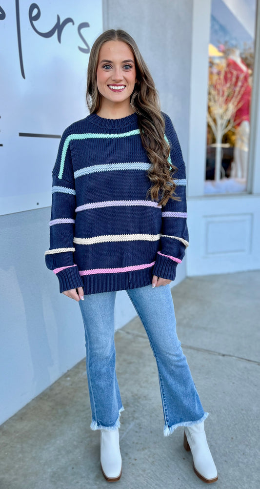 Navy/Multi Stripe 3D Sweater