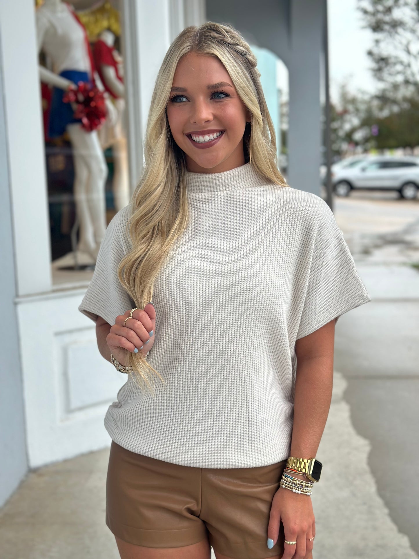 Sand Beige Mock Neck Sweater