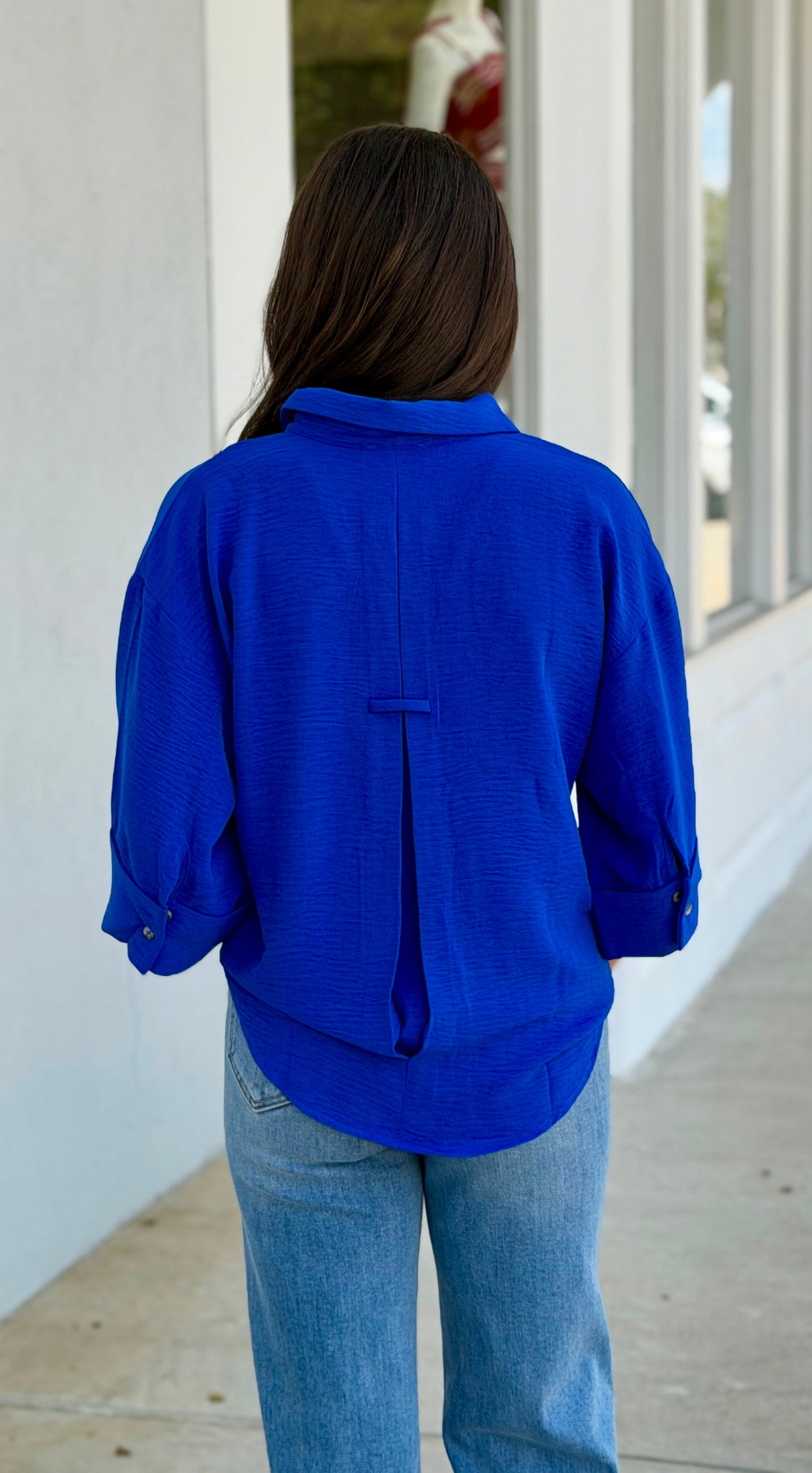 Ultra Royal Pleat Back Crinkle Button Top