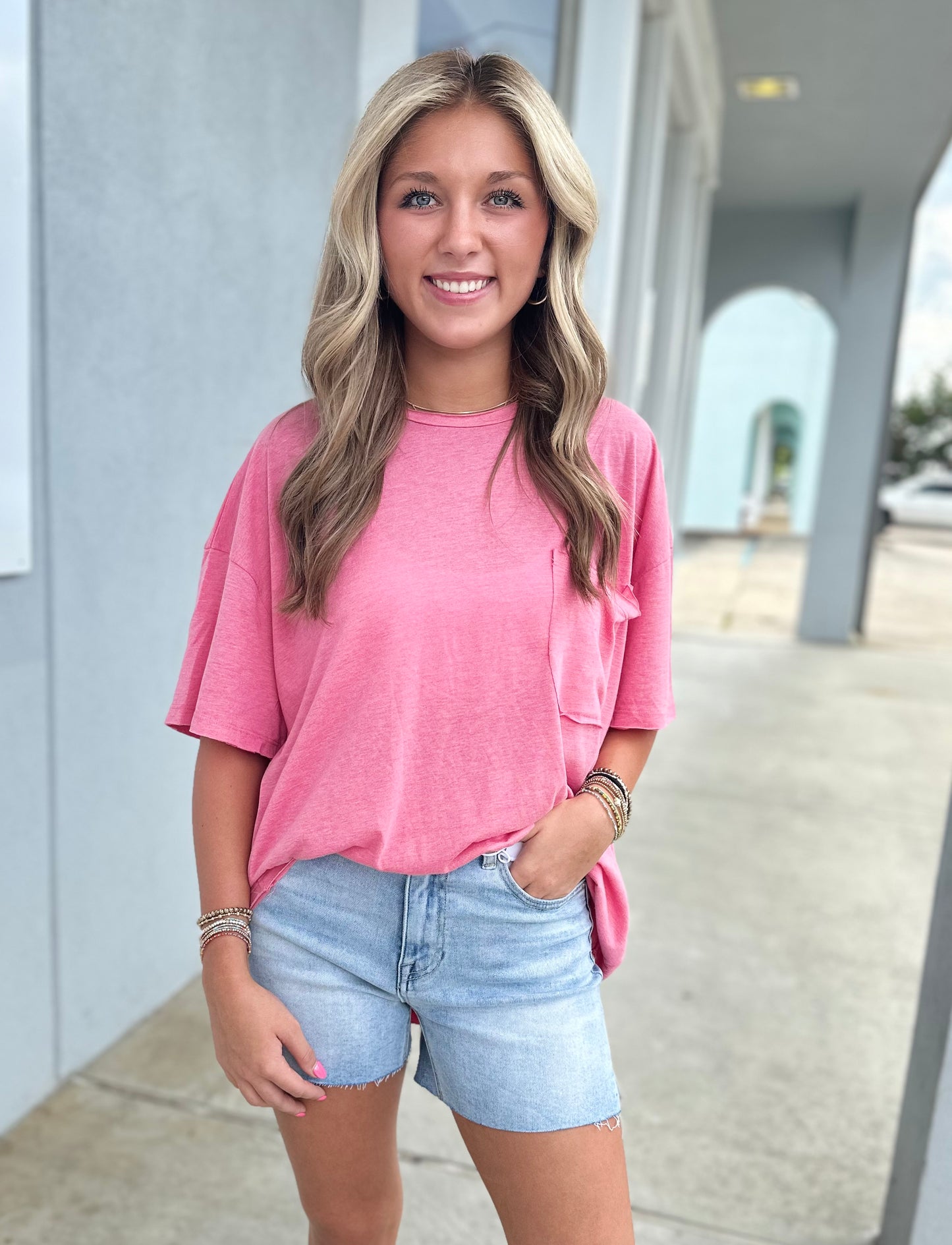 Fuchsia Front Pocket Tee