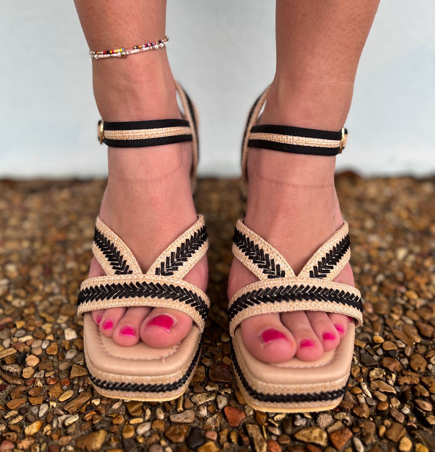 Adelaide Natural/Black Raffia Heel