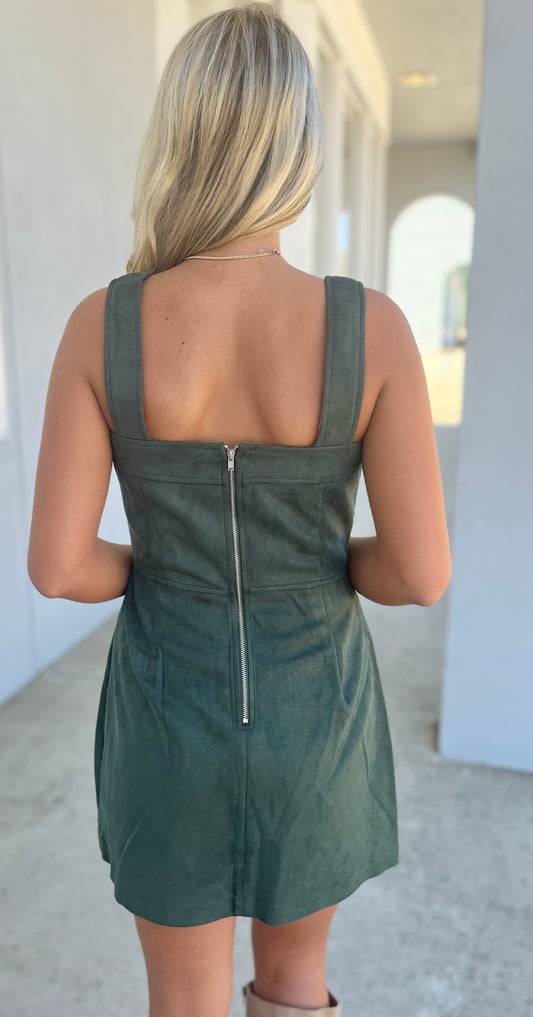 Forest Green Suede Square Neck Mini Dress