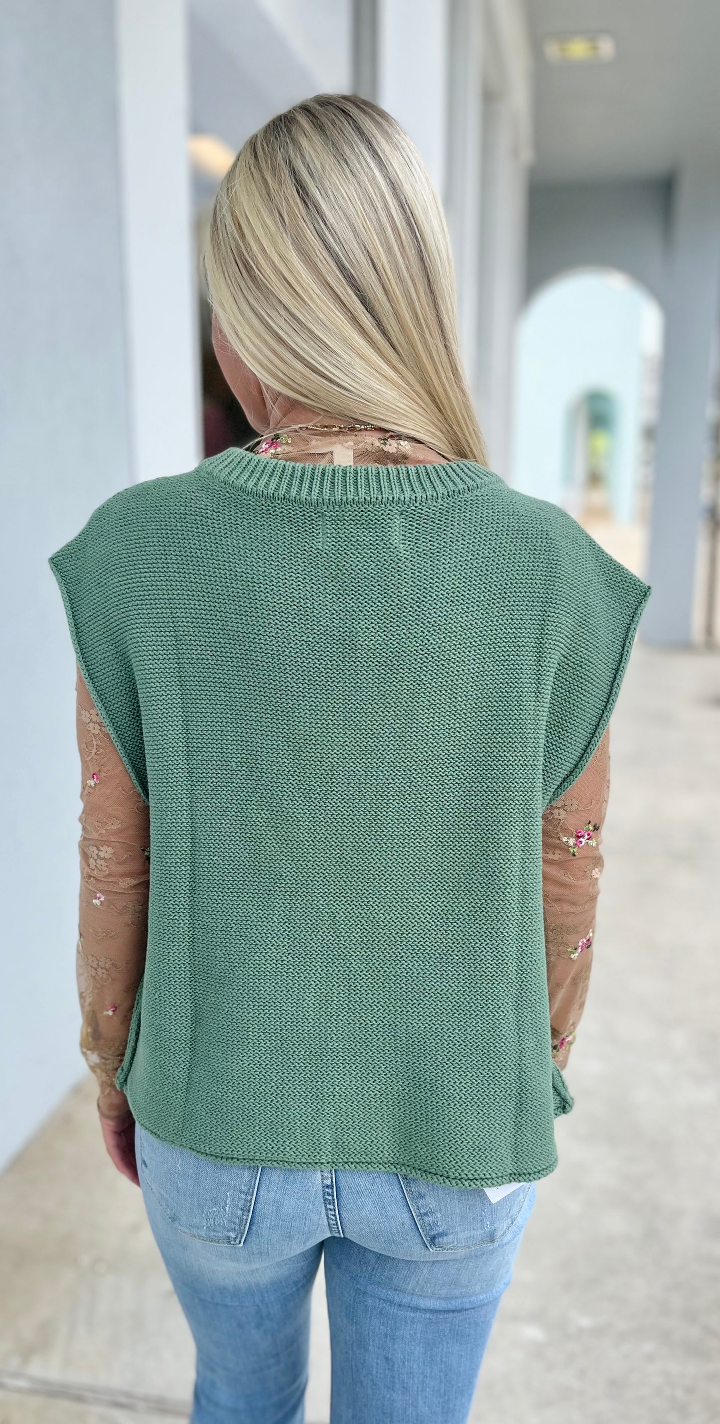 Green Exposed Seam Sweater Vest