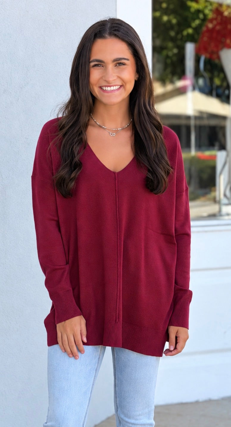 Viscose Front Seam Sweater, Cabernet