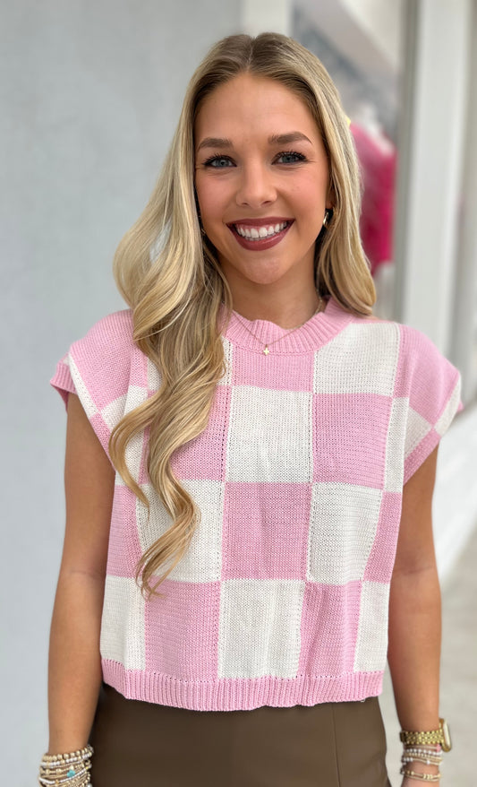 Pink Checker Knit Top