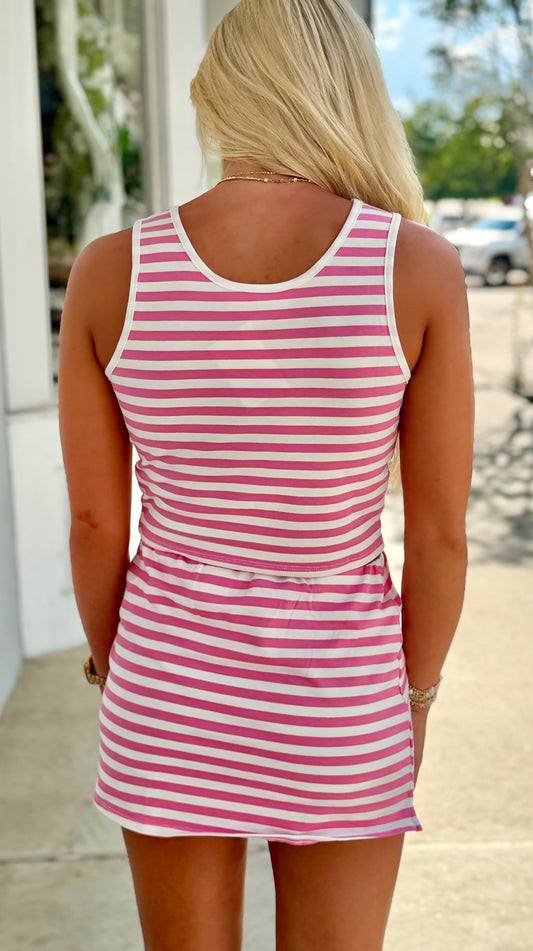 Pink/White Stripe Tank & Skort SET