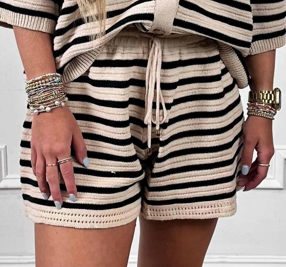 Lt. Taupe Striped Sweater Shorts