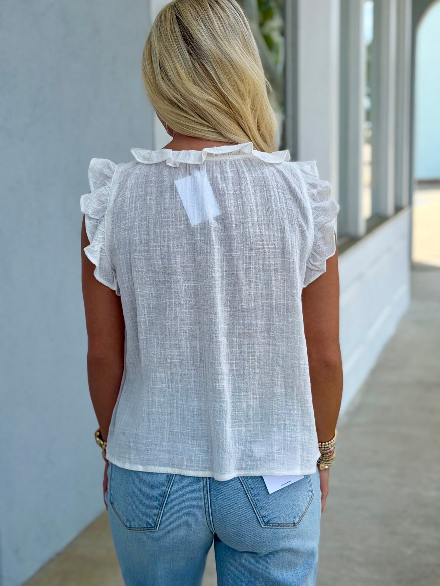 Emelie Ruffle Sleeve Off White Blouse