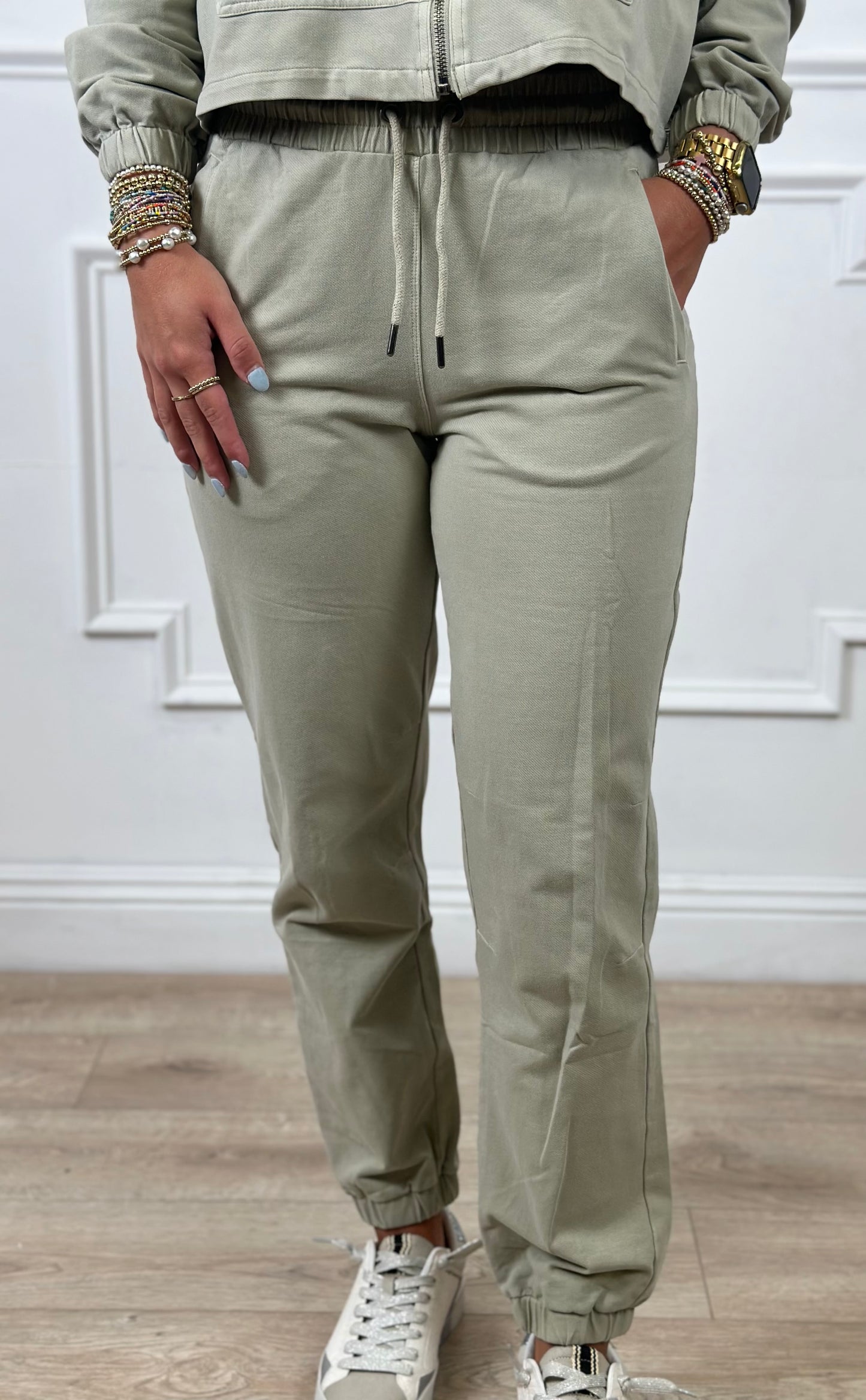 Green Khaki Twill Joggers